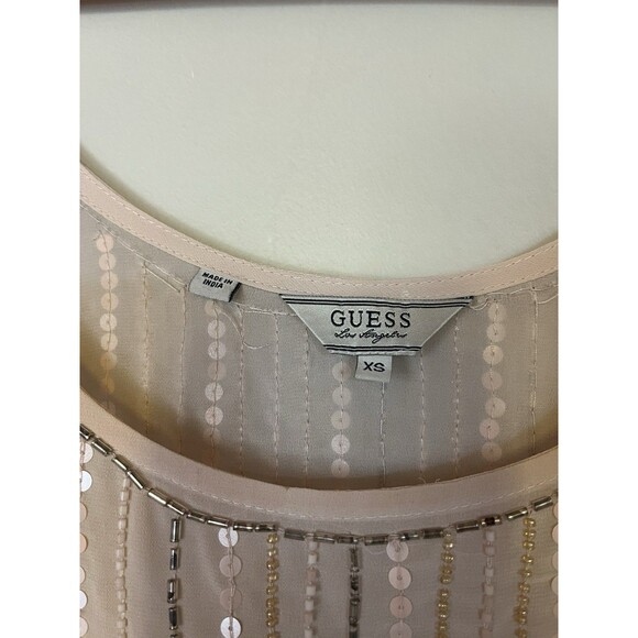 Guess Beaded Sequined Chiffon Tank Camisole Pale Pink, XS - Picture 2 of 11